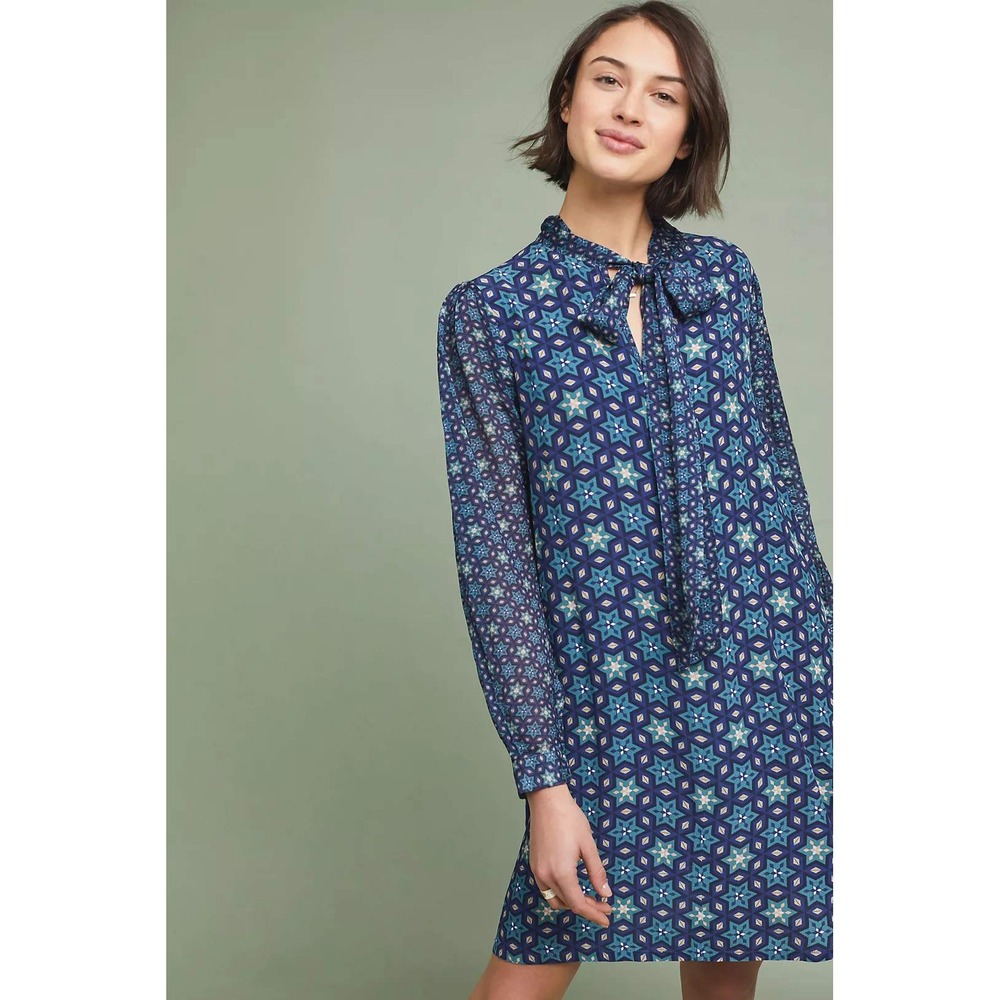 Anthropologie Bl-nk London Marion Tunic Dress Geometric Print Mini Petite Small